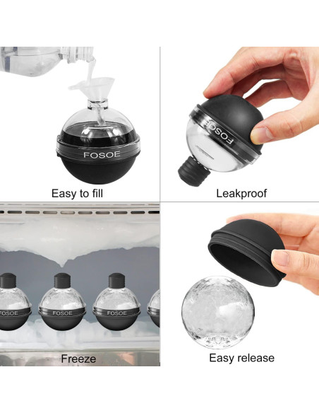 Moldes de Hielo Redondos FOSOE - Set de 4 Silicona 6.35 cm Moldes de Hielo Redondos FOSOE - Set de 4 Silicona 6.35 cm
