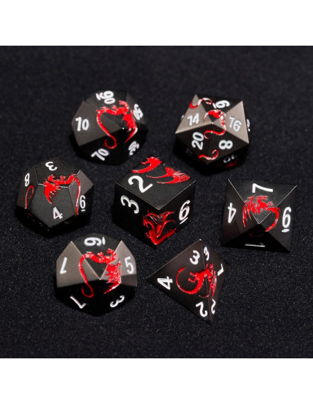 Juego de Dados DND de Metal HNCCESG Dragón Negro Rojo 7 Piezas Juego de Dados DND de Metal HNCCESG Dragón Negro Rojo 7 Piezas
