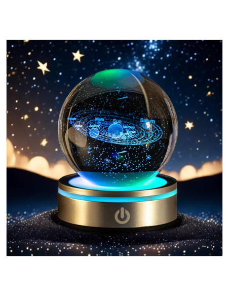 Bola de Cristal 3D Sistema Solar QIANCHANG con Base LED 8cm Bola de Cristal 3D Sistema Solar QIANCHANG con Base LED 8cm