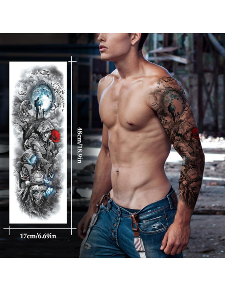 12 Hojas Tatuajes Temporales Grandes Impermeables VERKSTAD 12 Hojas Tatuajes Temporales Grandes Impermeables VERKSTAD