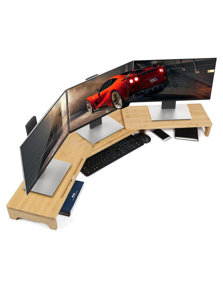 Soporte para Monitor Nnewvante de Bambú 154.5 cm con 3 Estantes Soporte para Monitor Nnewvante de Bambú 154.5 cm con 3 Estantes