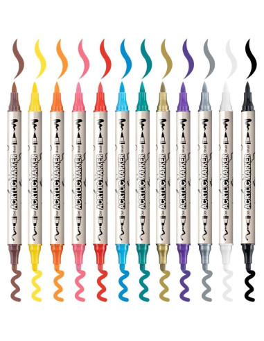 Set de 12 Marcadores de Pintura Acrílica Doble Punta TRANSON