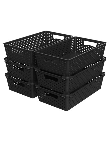 Organizador de Cestas Plásticas Apilables Simple Houseware 6 Pzas 36.8x21.6x8.9cm Negro