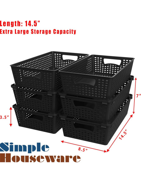 Organizador de Cestas Plásticas Apilables Simple Houseware 6 Pzas 36.8x21.6x8.9cm Negro Organizador de Cestas Plásticas Apilables Simple Houseware 6 Pzas 36.8x21.6x8.9cm Negro