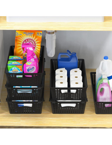 Organizador de Cestas Plásticas Apilables Simple Houseware 6 Pzas 36.8x21.6x8.9cm Negro