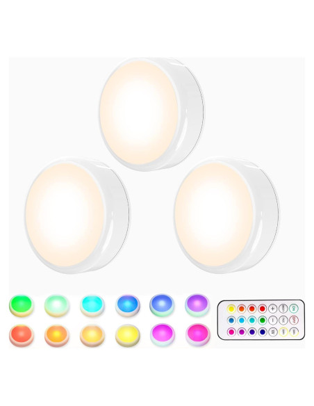 Luces LED Puck HELPLEX RGBW con Control Remoto - Paquete de 3 Luces LED Puck HELPLEX RGBW con Control Remoto - Paquete de 3