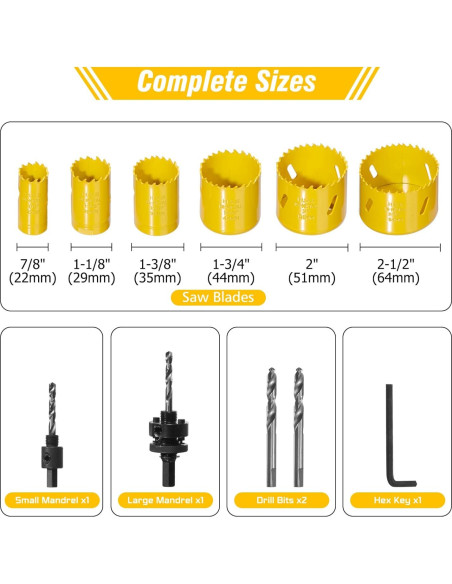 KATA Kit de Sierras de Corona Bi-Metal 11 Piezas 22-64mm KATA Kit de Sierras de Corona Bi-Metal 11 Piezas 22-64mm