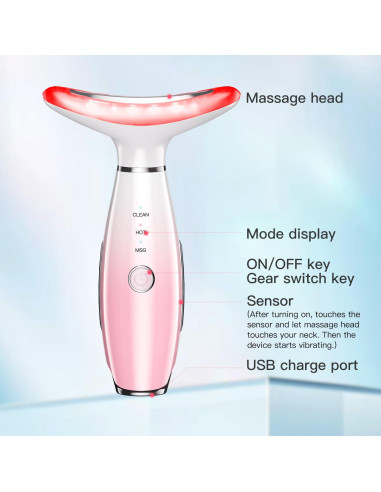 Masajeador Facial 3 en 1 NUAKENE Rosa, Calor y Vibración