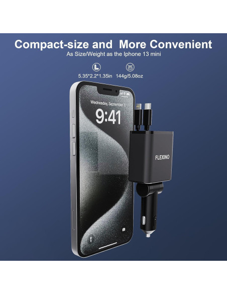 Cargador de coche Flexino 4 en 1 USB C 69W para iPhone 16 Cargador de coche Flexino 4 en 1 USB C 69W para iPhone 16
