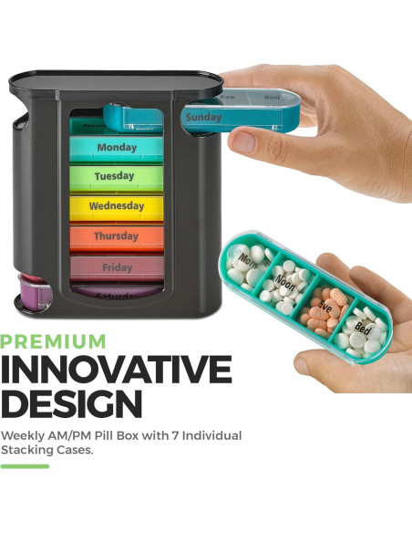 Organizador Semanal de Pastillas MEDca, 7 Compartimentos Apilables Organizador Semanal de Pastillas MEDca, 7 Compartimentos Apilables