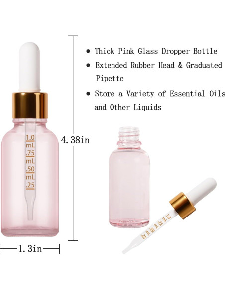 Botella de Goteo de Vidrio 30ml StellaCare Rosa a Prueba de Fugas Botella de Goteo de Vidrio 30ml StellaCare Rosa a Prueba de Fugas