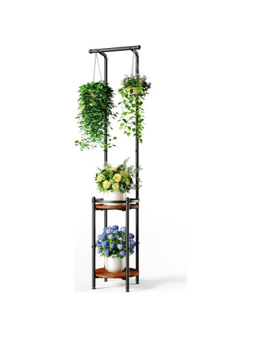 Soporte de Plantas Homsorout 3 Niveles Metalico Marrón y Negro