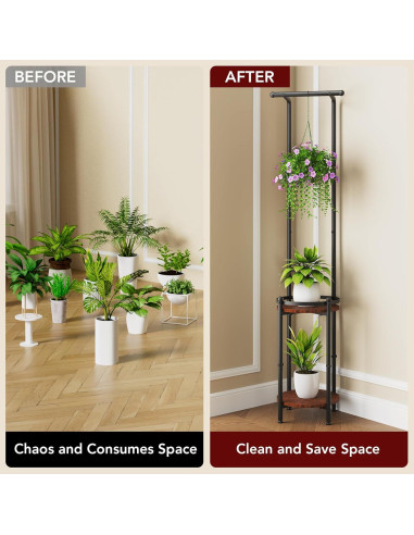 Soporte de Plantas Homsorout 3 Niveles Metalico Marrón y Negro