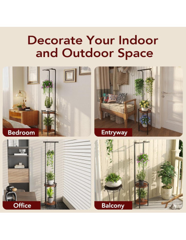 Soporte de Plantas Homsorout 3 Niveles Metalico Marrón y Negro