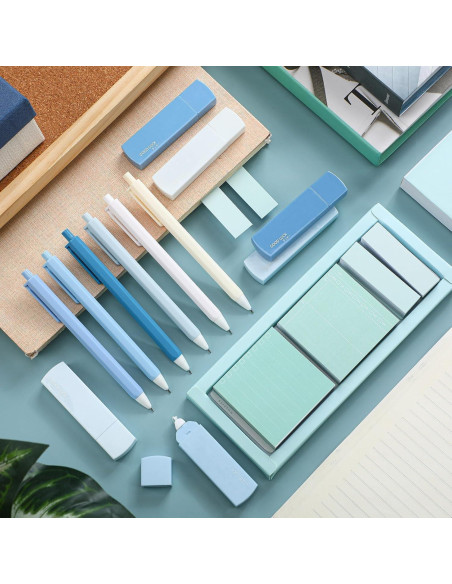 Set de Papelería Estética Resurhang - 6 Bolígrafos, 6 Cintas Correctoras, Notas Adhesivas Azules Set de Papelería Estética Resurhang - 6 Bolígrafos, 6 Cintas Correctoras, Notas Adhesivas Azules