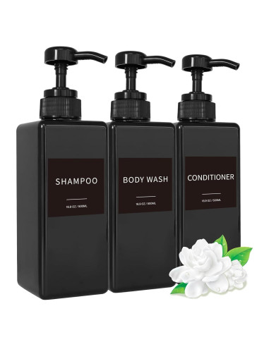 Dispensador de Champú y Acondicionador Lewistin 500ml Negro - Juego de 3