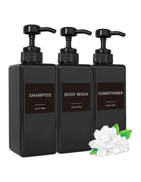 Dispensador de Champú y Acondicionador Lewistin 500ml Negro - Juego de 3 Dispensador de Champú y Acondicionador Lewistin 500ml Negro - Juego de 3
