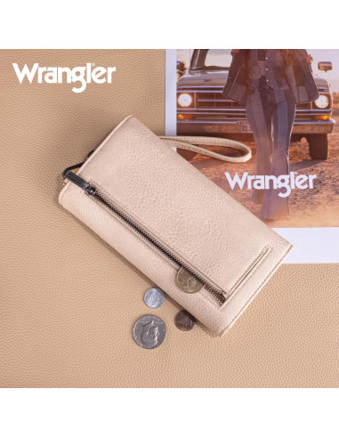 Billetera Trifold Grande Montana West para Mujeres - Beige, RFID