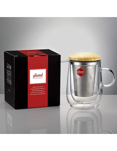 Taza Infusora de Té Glastal 430ml Vidrio Borosilicato Doble Pared Taza Infusora de Té Glastal 430ml Vidrio Borosilicato Doble Pared