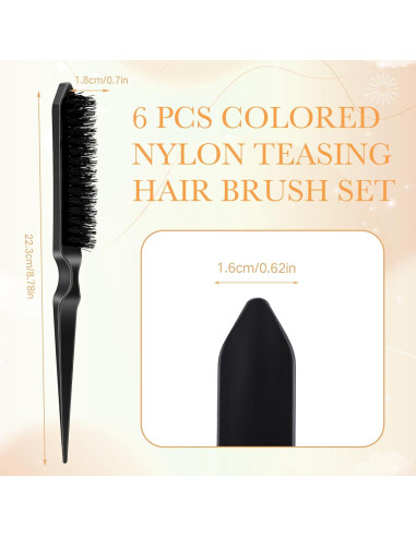 Set de 6 Cepillos de Teasing Yaomiao para Cabello Fino Negro