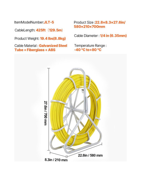 Cinta de Ducto de Fibra de Vidrio VEVOR 129.54 m x 0.64 cm Cinta de Ducto de Fibra de Vidrio VEVOR 129.54 m x 0.64 cm