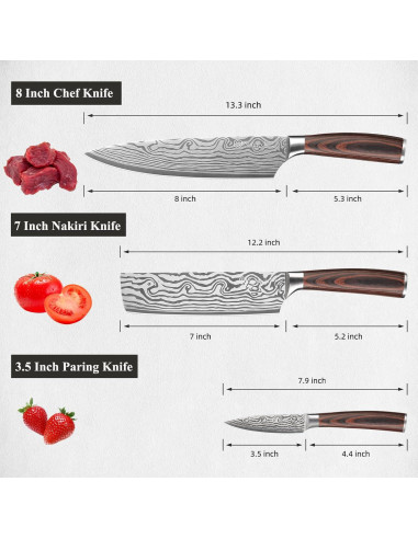 Juego de cuchillos de cocina Sunnecko 3 piezas acero inoxidable