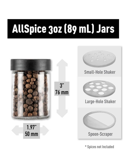 Tarros de Especias de Vidrio AllSpice 3oz - Paquete de 6 Tarros de Especias de Vidrio AllSpice 3oz - Paquete de 6