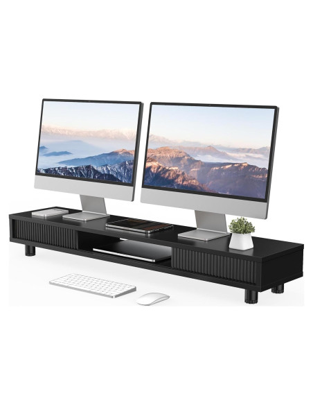 Soporte Doble para Monitor Fenge 108 cm con Cajón y 2 Niveles Soporte Doble para Monitor Fenge 108 cm con Cajón y 2 Niveles