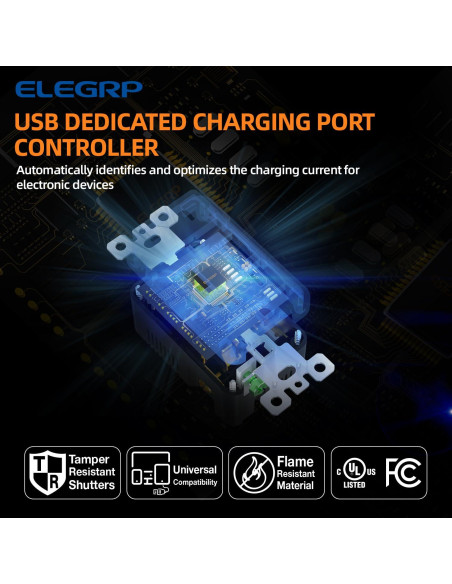 Cargador USB de pared ELEGRP 15A con puertos A y C negro Cargador USB de pared ELEGRP 15A con puertos A y C negro