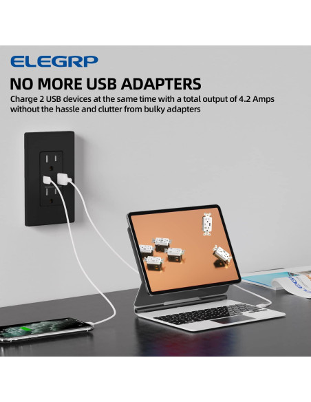Cargador USB de pared ELEGRP 15A con puertos A y C negro Cargador USB de pared ELEGRP 15A con puertos A y C negro