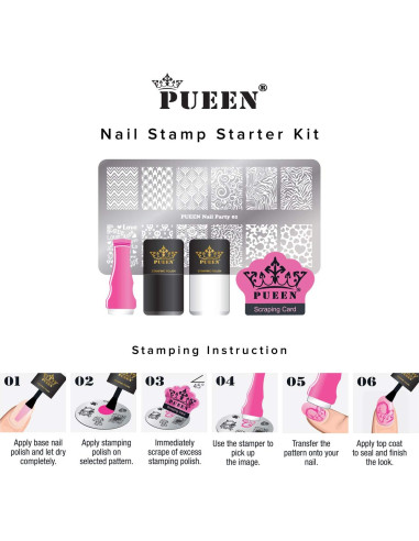 Kit de Estampado de Uñas PUEEN - 5 Piezas, Esmaltes y Placas