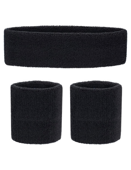 Conjunto Diadema y Muñequera Deportiva FACATH Algodón Negro Conjunto Diadema y Muñequera Deportiva FACATH Algodón Negro
