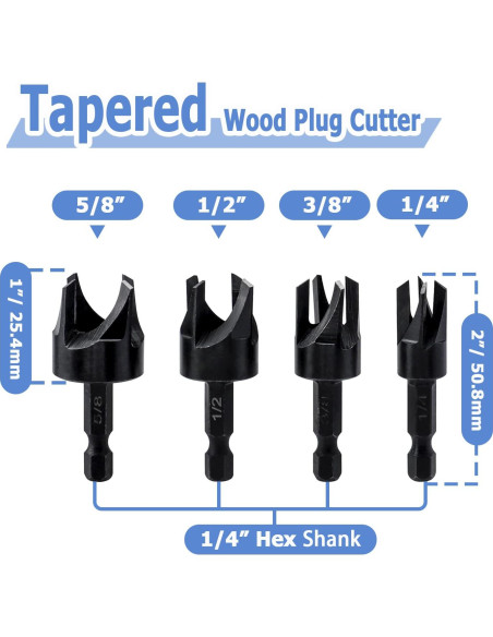 Juego de 8 Brocas para Cortar Tapones de Madera Mesee 1/4" Juego de 8 Brocas para Cortar Tapones de Madera Mesee 1/4"