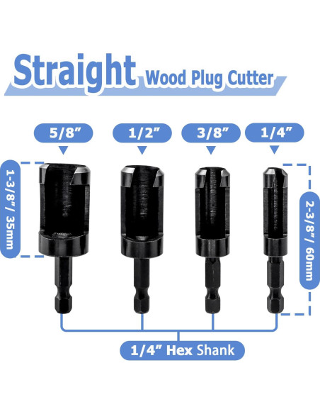 Juego de 8 Brocas para Cortar Tapones de Madera Mesee 1/4" Juego de 8 Brocas para Cortar Tapones de Madera Mesee 1/4"