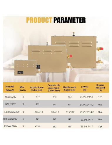 Generador de Vapor CGOLDENWALL 5kW Ducha de Vapor 35-55C