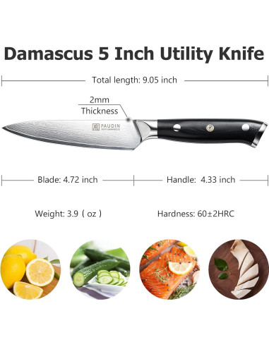 Cuchillo Utility PAUDIN Damasco 5" Hoja Forjada G10