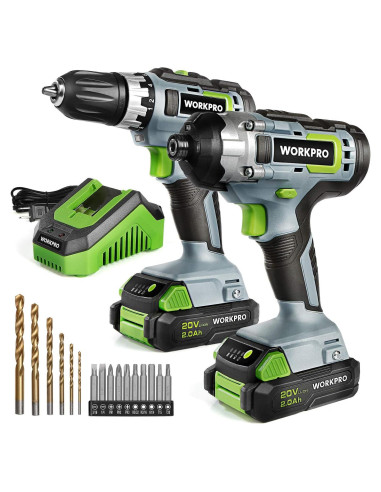 Taladro Inalámbrico WORKPRO 20V con Destornillador y 2 Baterías