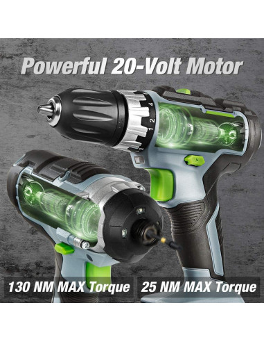 Taladro Inalámbrico WORKPRO 20V con Destornillador y 2 Baterías
