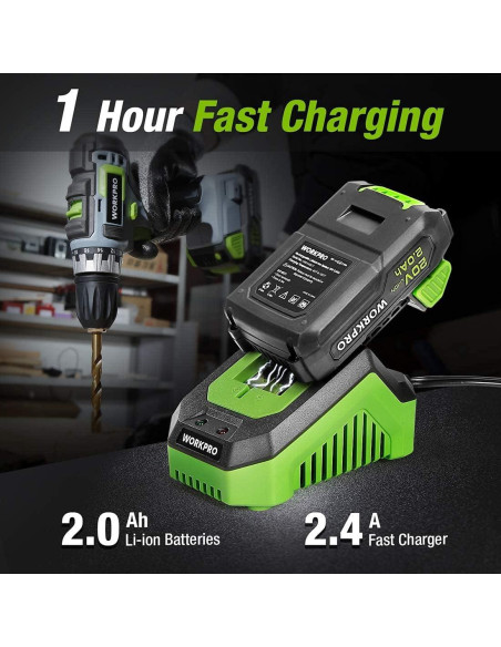 Taladro Inalámbrico WORKPRO 20V con Destornillador y 2 Baterías Taladro Inalámbrico WORKPRO 20V con Destornillador y 2 Baterías