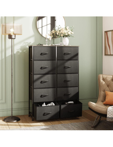 Cajonera Alta WLIVE Negra de 10 Cajones para Dormitorio