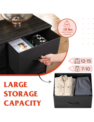 Cajonera Alta WLIVE Negra de 10 Cajones para Dormitorio