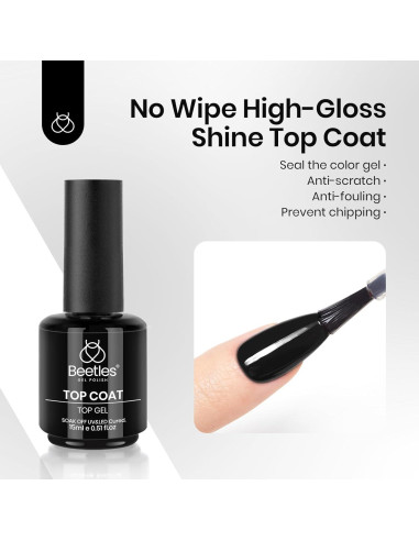 Set de Esmalte en Gel Beetles 3 Pcs - Top Coat, Base Coat y Negro 15ml