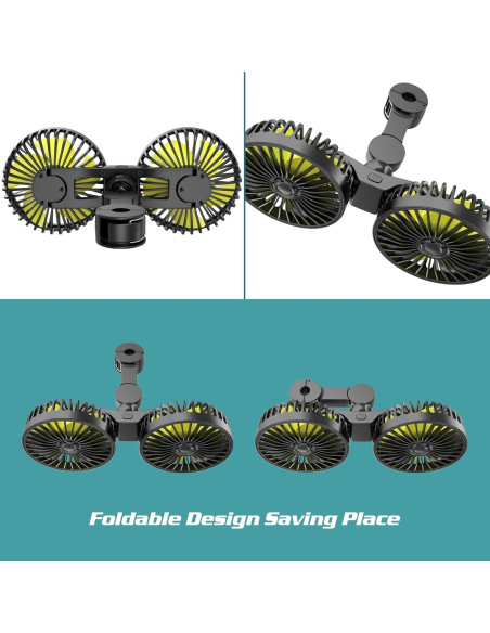 Ventilador de Coche USB Wowok Doble Cabeza 3 Velocidades 360 Ventilador de Coche USB Wowok Doble Cabeza 3 Velocidades 360