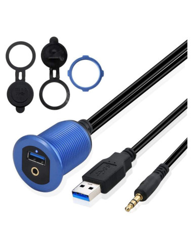 Cable de Montaje USB 3.0 y 3.5mm Kework 1m Azul con LED