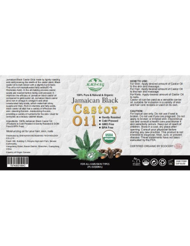 Aceite de Ricino Negro Jamaicano MMPANG 60ml Orgánico Prensado en Frío