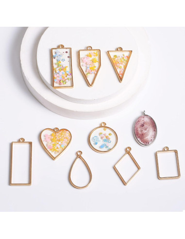 Moldes Abiertos para Resina 80 Pcs - Joyería DIY Oro y Blanco