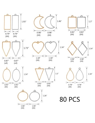 Moldes Abiertos para Resina 80 Pcs - Joyería DIY Oro y Blanco