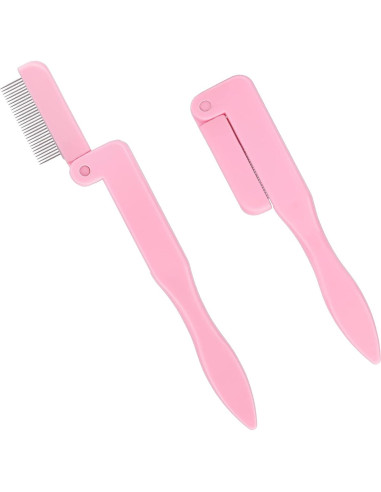 Peine Plegable para Pestañas G2PLUS 2PCS Metal Rosa