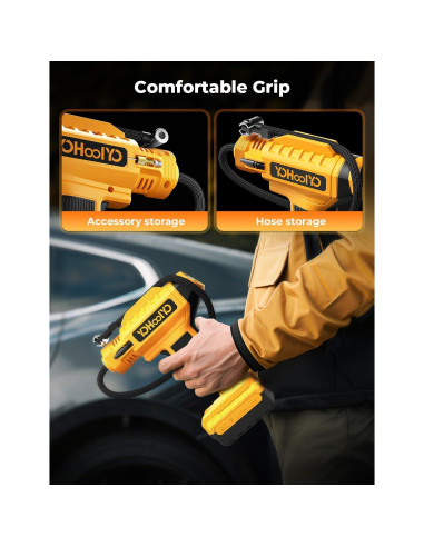 Inflador de Neumáticos YOHOOLYO 20V Inalámbrico 150PSI Amarillo