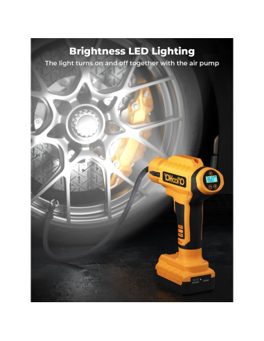 Inflador de Neumáticos YOHOOLYO 20V Inalámbrico 150PSI Amarillo